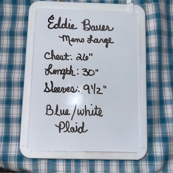 📌Eddie Bauer Men’s Short Sleeve Plaid Button-Front Shirt Blue Check Casual - Picture 7 of 7